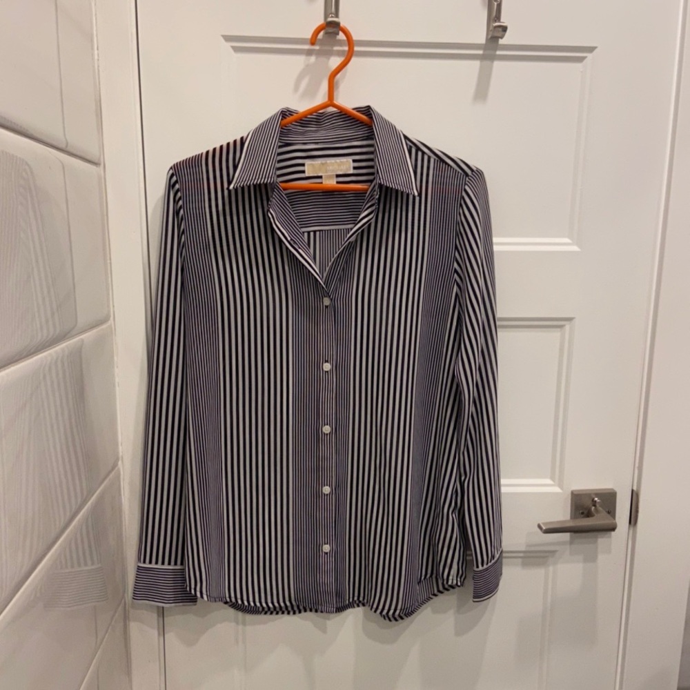Michael Kors navy and white chiffon button down